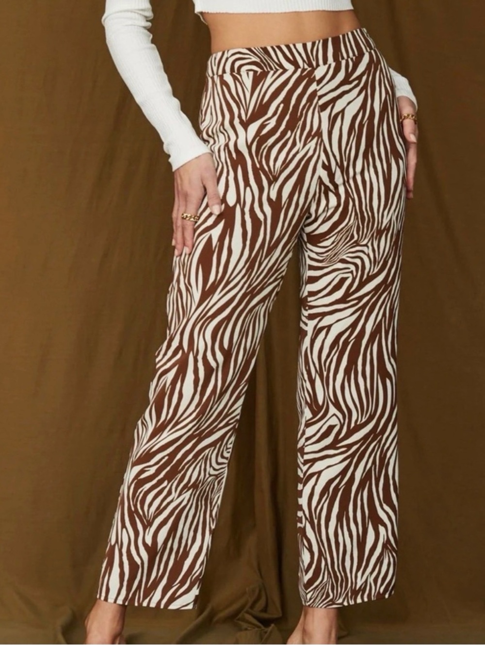 12th Tribe Zebra Cropped Pants in Brown & White